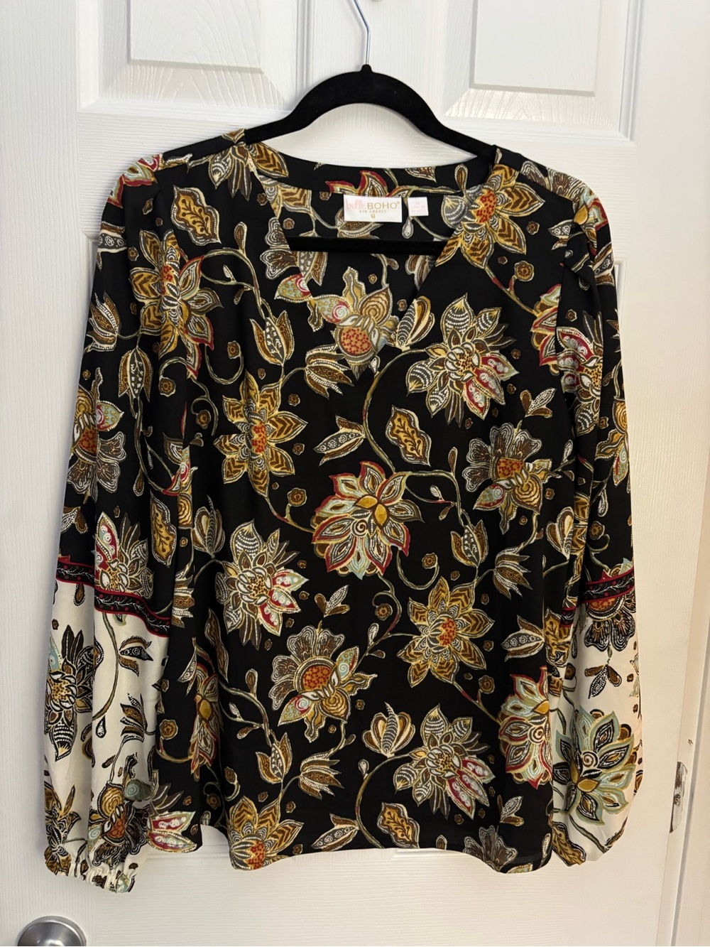Black Floral Long-Sleeve Blouse